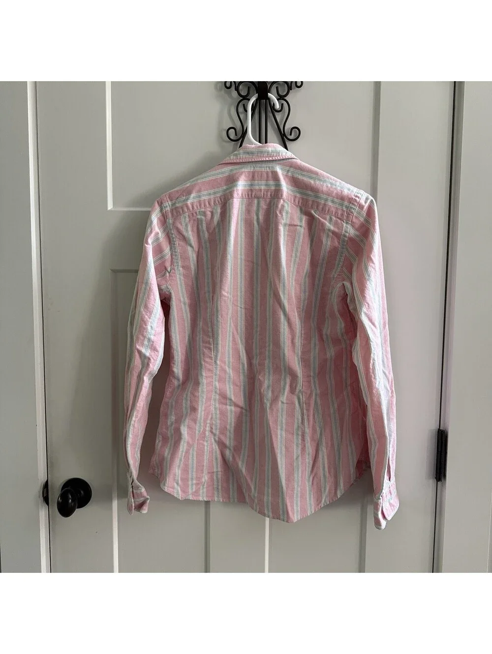 Ralph Lauren Womens 12 Slim Fit Pink Striped Oxford Shirt Pony Button Down